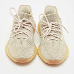 Pre Owned Yeezy x Adidas Pale Green Knit Fabric Boost 350 V2 Citrin (Non-Reflective) Sneakers Size 40