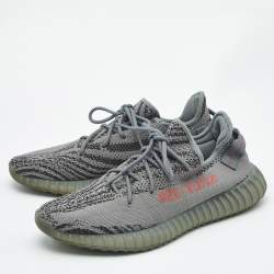 Pre Owned Yeezy x Adidas Grey Knit Fabric Boost 350 V2 Beluga 2.0 Sneakers Size 48
