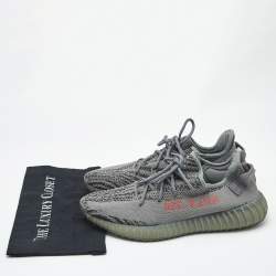 Pre Owned Yeezy x Adidas Grey Knit Fabric Boost 350 V2 Beluga 2.0 Sneakers Size 48