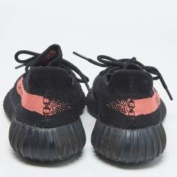 Pre Owned Yeezy x Adidas Black/Red Knit Fabric Boost 350 V2 Core Black Red Sneakers Size 44