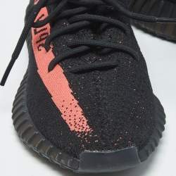 Pre Owned Yeezy x Adidas Black/Red Knit Fabric Boost 350 V2 Core Black Red Sneakers Size 44
