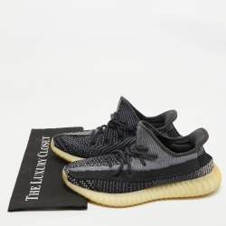 Pre Owned Yeezy x Adidas Black/Blue Knit Fabric Boost 350 V2 Carbon Sneakers Size 43 1/3