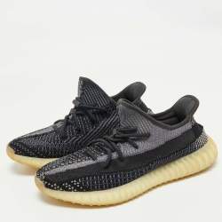 Pre Owned Yeezy x Adidas Black/Blue Knit Fabric Boost 350 V2 Carbon Sneakers Size 43 1/3