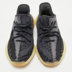 Pre Owned Yeezy x Adidas Black/Blue Knit Fabric Boost 350 V2 Carbon Sneakers Size 43 1/3