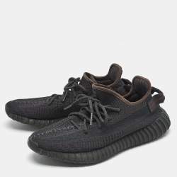 Pre Owned Yeezy x Adidas Black Knit Fabric Boost 350 V2 Black (Non-Reflective) Sneakers Size 43 1/3