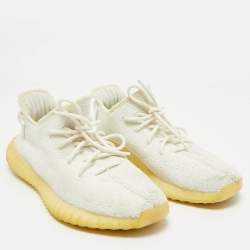 Pre Owned Yeezy x Adidas  White Knit Fabric Boost 350 V2 White  Sneakers Size 43 1/3
