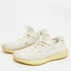 Pre Owned Yeezy x Adidas  White Knit Fabric Boost 350 V2 White  Sneakers Size 43 1/3