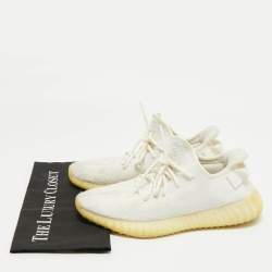 Pre Owned Yeezy x Adidas  White Knit Fabric Boost 350 V2 White  Sneakers Size 43 1/3