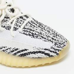 Pre Owned Yeezy x Adidas White/Black Knit Fabric Boost 350 V2 Zebra Sneakers Size 42 2/3