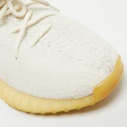 Pre Owned Yeezy x Adidas White Knit Fabric Boost 350 V2 Cream White Sneakers Size 401/3