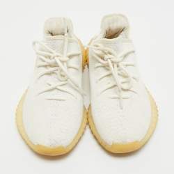 Pre Owned Yeezy x Adidas White Knit Fabric Boost 350 V2 Cream White Sneakers Size 401/3