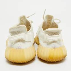Pre Owned Yeezy x Adidas White Knit Fabric Boost 350 V2 Cream White Sneakers Size 401/3