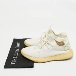 Pre Owned Yeezy x Adidas White Knit Fabric Boost 350 V2 Cream White Sneakers Size 401/3