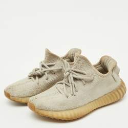Pre Owned Yeezy x Adidas Grey Knit Fabric Boost 350 V2 Sesame Sneakers Size 36 2/3