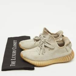 Pre Owned Yeezy x Adidas Grey Knit Fabric Boost 350 V2 Sesame Sneakers Size 36 2/3