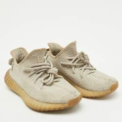 Pre Owned Yeezy x Adidas Grey Knit Fabric Boost 350 V2 Sesame Sneakers Size 36 2/3