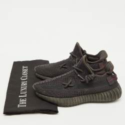 Pre Owned Yeezy x Adidas Black Knit Fabric Boost 350 V2 Black Non-Reflective Sneakers Size 37 1/3