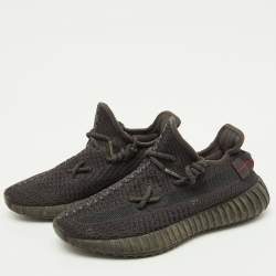 Pre Owned Yeezy x Adidas Black Knit Fabric Boost 350 V2 Black Non-Reflective Sneakers Size 37 1/3