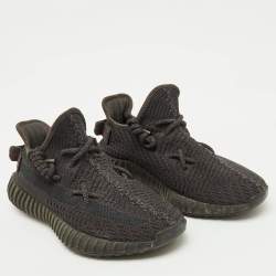 Pre Owned Yeezy x Adidas Black Knit Fabric Boost 350 V2 Black Non-Reflective Sneakers Size 37 1/3