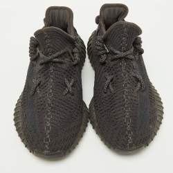 Pre Owned Yeezy x Adidas Black Knit Fabric Boost 350 V2 Black Non-Reflective Sneakers Size 37 1/3