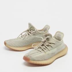 Pre Owned Yeezy x Adidas Pale Green Knit Fabric Boost 350 V2 Citrin (Non-Reflective) Sneakers Size 38.5