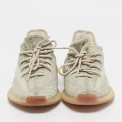 Pre Owned Yeezy x Adidas Pale Green Knit Fabric Boost 350 V2 Citrin (Non-Reflective) Sneakers Size 38.5