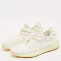 Pre Owned Yeezy x Adidas White Knit Fabric Boost 350 V2 Cream White Sneakers Size 44