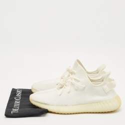 Pre Owned Yeezy x Adidas White Knit Fabric Boost 350 V2 Cream White Sneakers Size 44