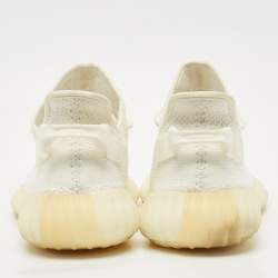 Pre Owned Yeezy x Adidas White Knit Fabric Boost 350 V2 Cream White Sneakers Size 44