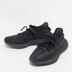 Pre Owned Yeezy x Adidas Black Knit Fabric Boost 350 V2 Onyx Sneakers Size 36 2/3