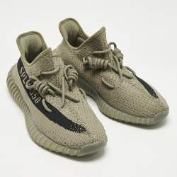 Pre Owned Yeezy x Adidas Grey Knit Fabric Boost 350 V2 Granite Sneakers Size 42