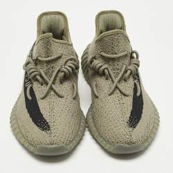 Pre Owned Yeezy x Adidas Grey Knit Fabric Boost 350 V2 Granite Sneakers Size 42