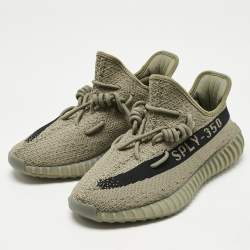 Pre Owned Yeezy x Adidas Grey Knit Fabric Boost 350 V2 Granite Sneakers Size 42