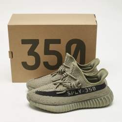 Pre Owned Yeezy x Adidas Grey Knit Fabric Boost 350 V2 Granite Sneakers Size 42