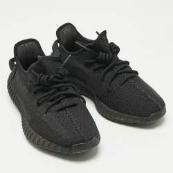Pre Owned Yeezy x Adidas Black Knit Fabric Boost 350 V2 Onyx Sneakers Size 41 1/3