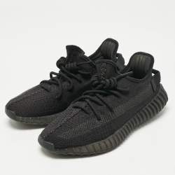 Pre Owned Yeezy x Adidas Black Knit Fabric Boost 350 V2 Onyx Sneakers Size 41 1/3