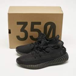 Pre Owned Yeezy x Adidas Black Knit Fabric Boost 350 V2 Onyx Sneakers Size 41 1/3