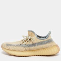Yeezy x Adidas Beige/Blue Knit Fabric Boost 350 V2 Linen Sneakers Size 42
