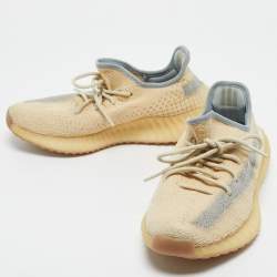 Pre Owned Yeezy x Adidas Beige/Blue Knit Fabric Boost 350 V2 Linen Sneakers Size 42