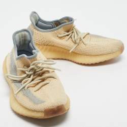 Pre Owned Yeezy x Adidas Beige/Blue Knit Fabric Boost 350 V2 Linen Sneakers Size 42