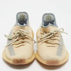 Pre Owned Yeezy x Adidas Beige/Blue Knit Fabric Boost 350 V2 Linen Sneakers Size 42