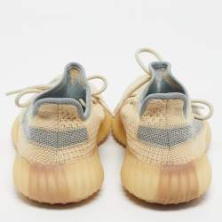 Pre Owned Yeezy x Adidas Beige/Blue Knit Fabric Boost 350 V2 Linen Sneakers Size 42