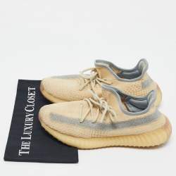 Pre Owned Yeezy x Adidas Beige/Blue Knit Fabric Boost 350 V2 Linen Sneakers Size 42
