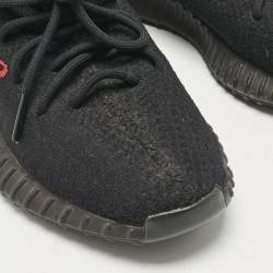 Pre Owned Yeezy x Adidas Black Knit Fabric Boost 350 V2 Black Red Sneakers 41 1/3