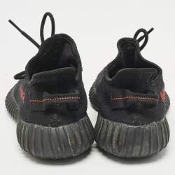 Pre Owned Yeezy x Adidas Black Knit Fabric Boost 350 V2 Black Red Sneakers 41 1/3