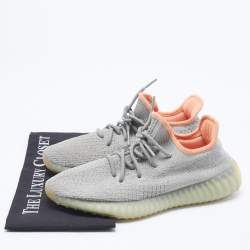 Pre Owned Yeezy x Adidas Green Knit Fabric Boost 350 V2 Desert Sage Sneakers Size 42