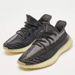 Pre Owned Yeezy x Adidas Black/Blue Knit Fabric Boost 350 V2 Carbon Sneakers Size 42