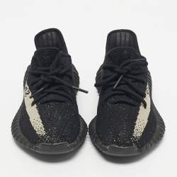 Pre Owned Yeezy x Adidas Black Knit Fabric Boost 350 V2 Core Black White Sneakers Size 38