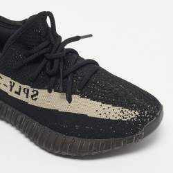 Pre Owned Yeezy x Adidas Black Knit Fabric Boost 350 V2 Core Black White Sneakers Size 38