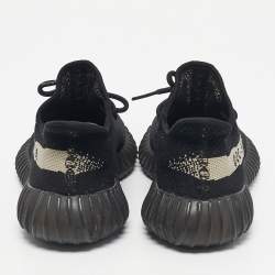 Pre Owned Yeezy x Adidas Black Knit Fabric Boost 350 V2 Core Black White Sneakers Size 38